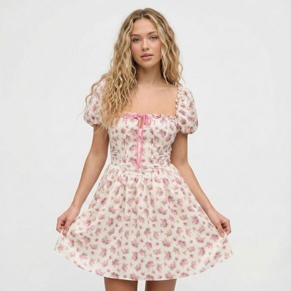 For Love & Lemons Dresses & Skirts - For Love & Lemons Etienne Mini Dress Medium Floral Coquette Corset Puff NWT